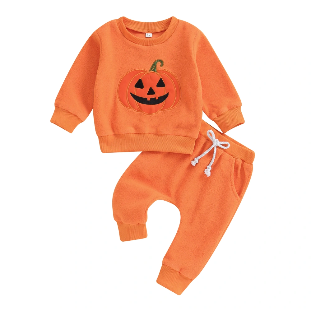 Baby Halloween Outfit Pumpkin Embroidery Long Sleeve Pullover Pants