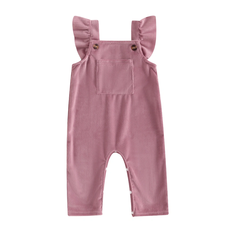 Baby Girl Corduroy Overalls Ruffle Full Length Jumpsuit with Pocket 