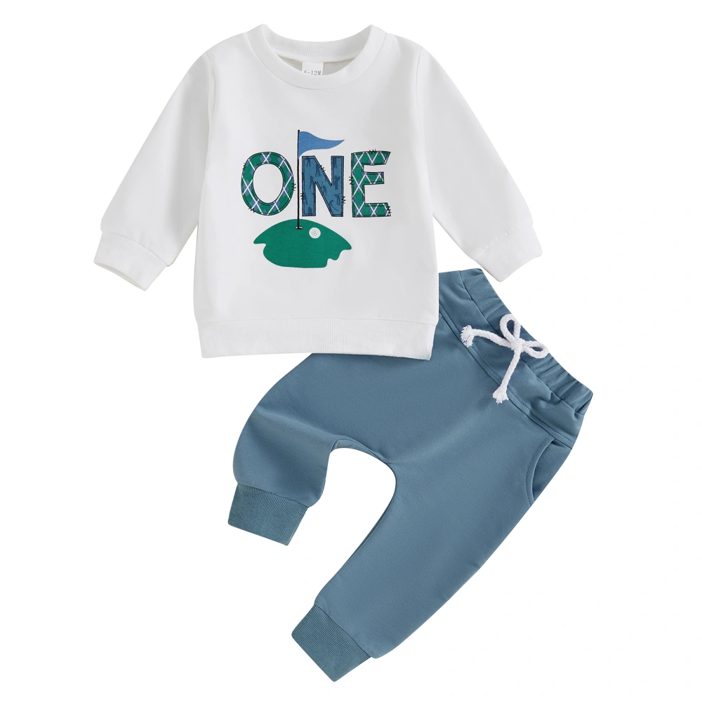 Baby 2 Piece Birthday Outfit Golf Letter Print Sweatshirt and Pants 