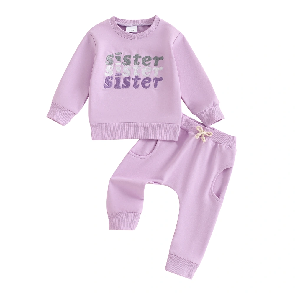 Baby 2 Piece Outfit Letter Embroidery Sweatshirt and Elastic Pants 