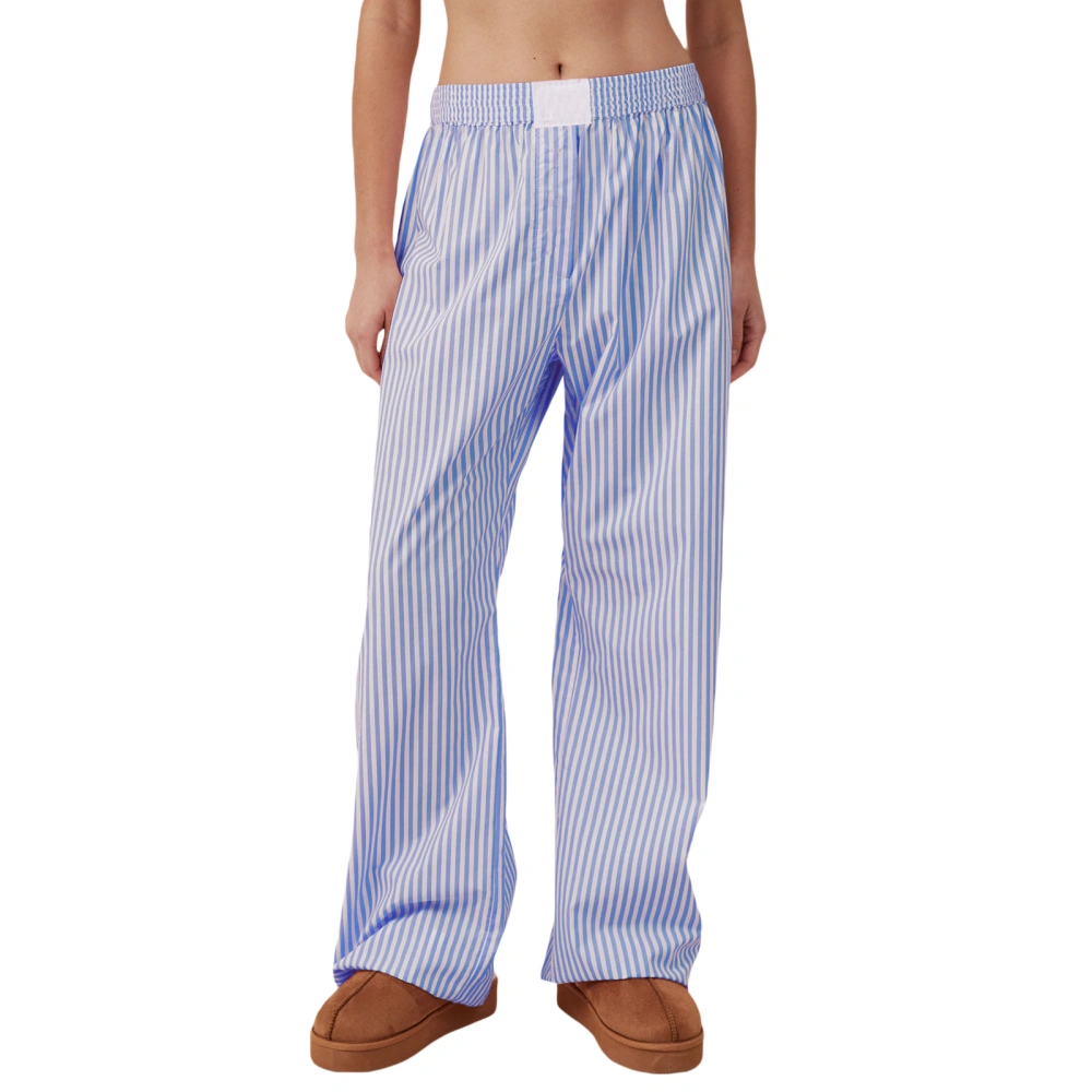 Womens Striped Lounge Pants Loose Elastic Waist Wide Leg Long Pants 