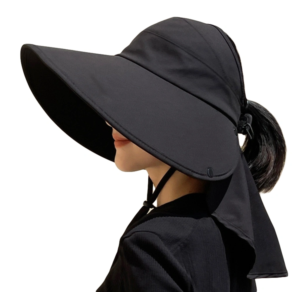 Women Sun Hat, Wide Brim Hollowed Ponytail Hat with Neck Protector