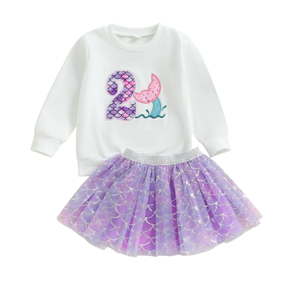 Girls Birthday Outfit, Embroidery Number Sweatshirt Tulle Skirt