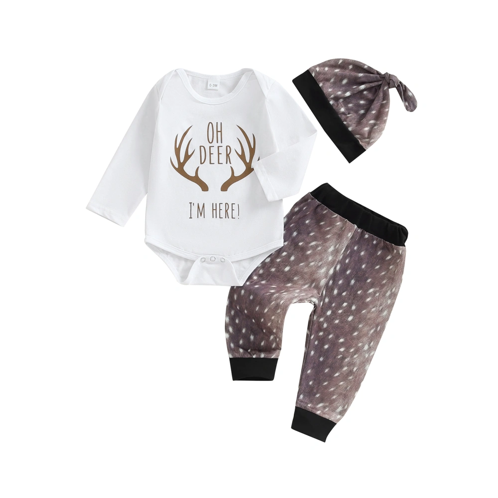 Baby Boys Fall Outfits Letter Deer Antler Print Rompers Pants Hat