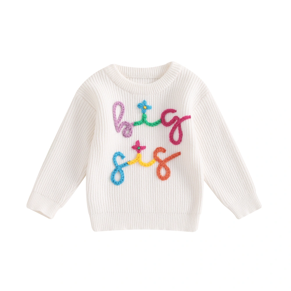 Girls Sweater Long Sleeve Crew Neck Letters Flower Warm Winter Sweater