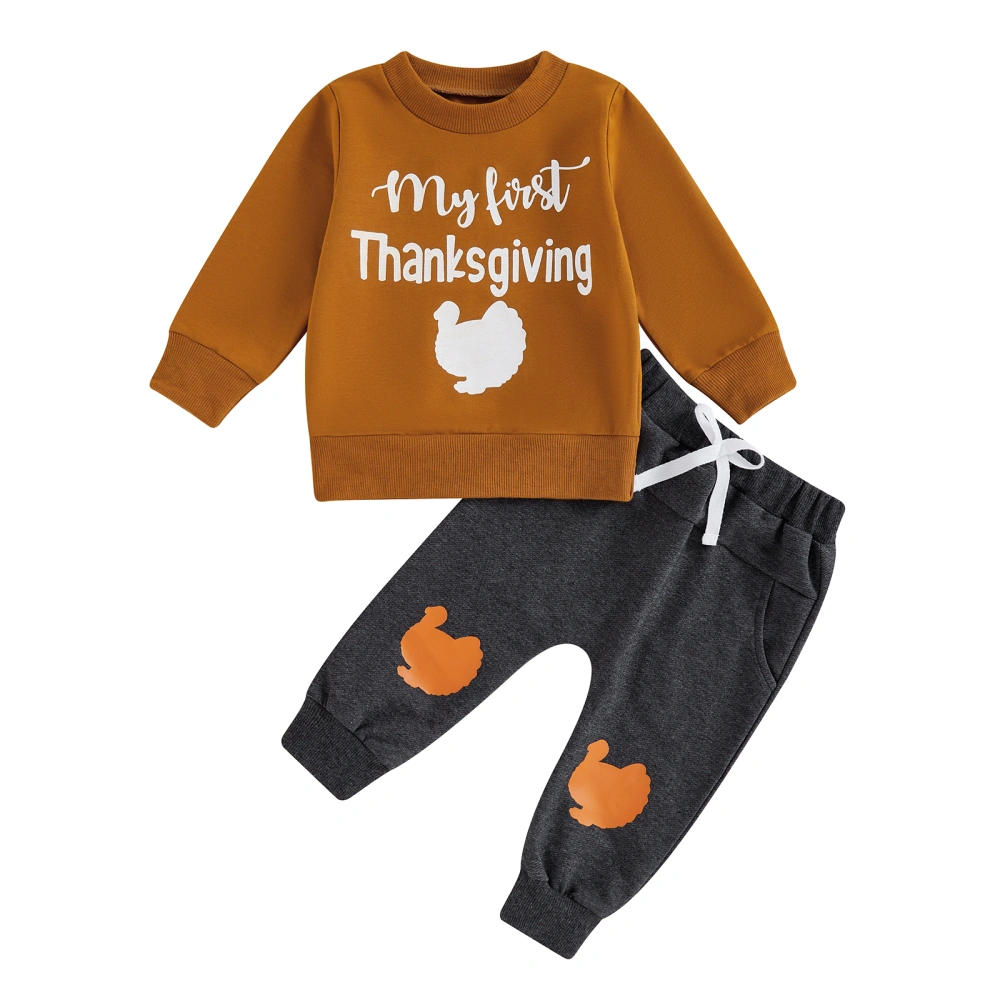 Baby 2Pcs Thanksgiving Day Outfits Turkey Print Pullover + Pants Set