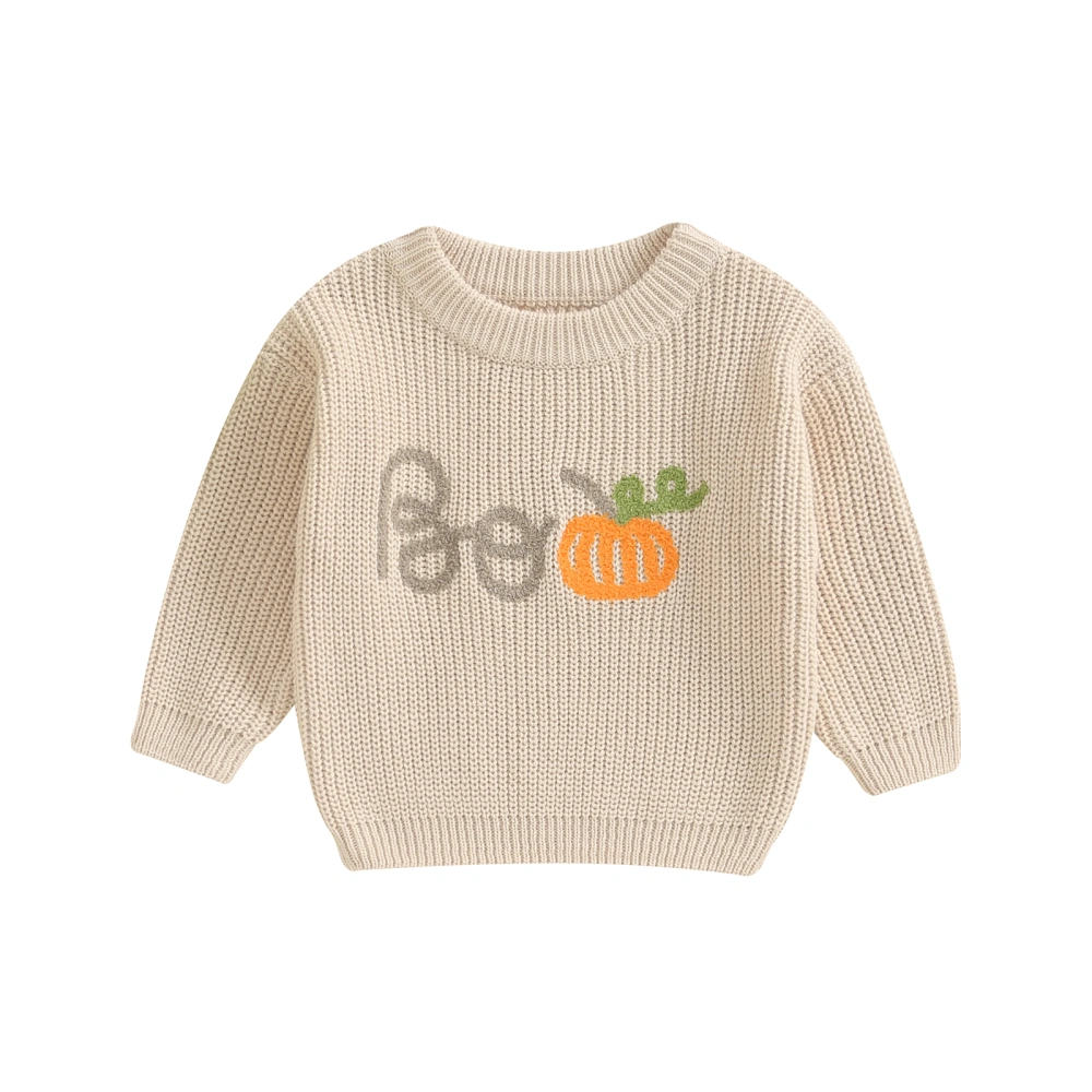 Baby Halloween Sweater, Long Sleeve Letters Pumpkin Knit Pullover