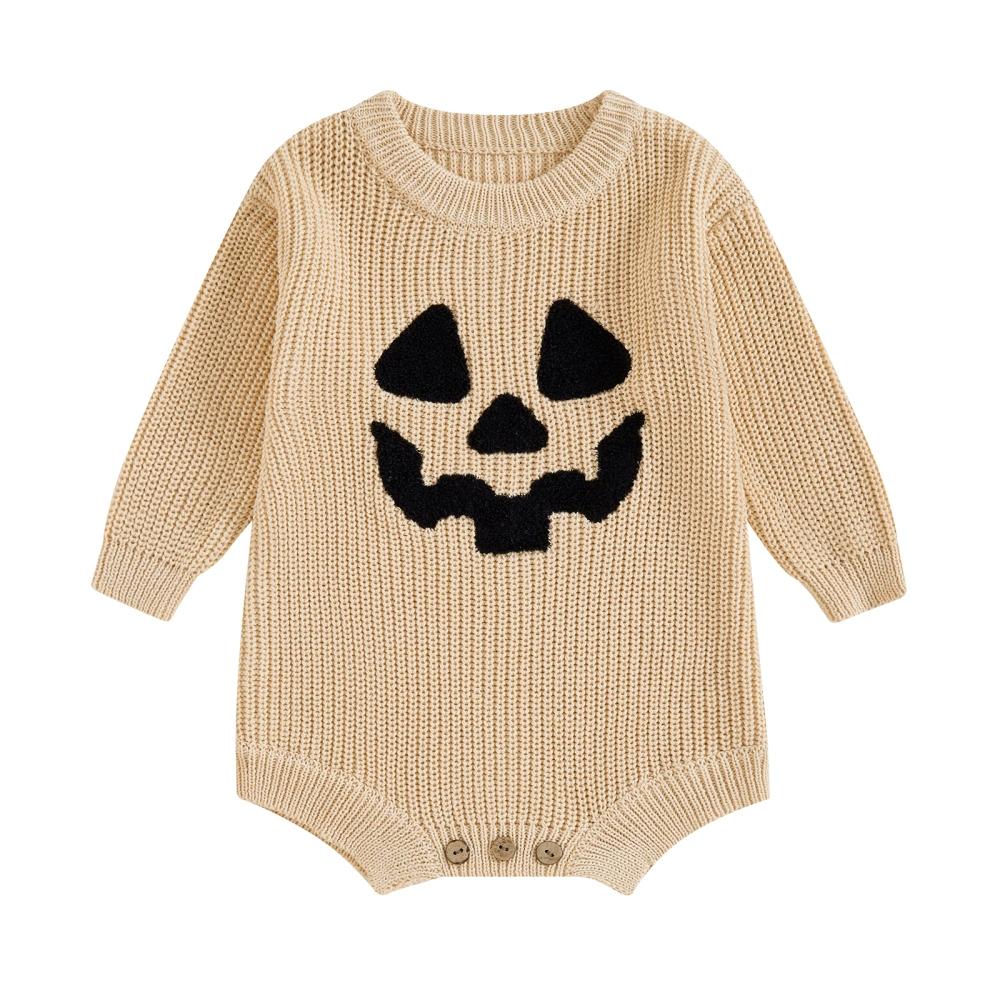 Baby Halloween Sweater Romper Casual Pumpkin Embroidery Knit Jumpsuit