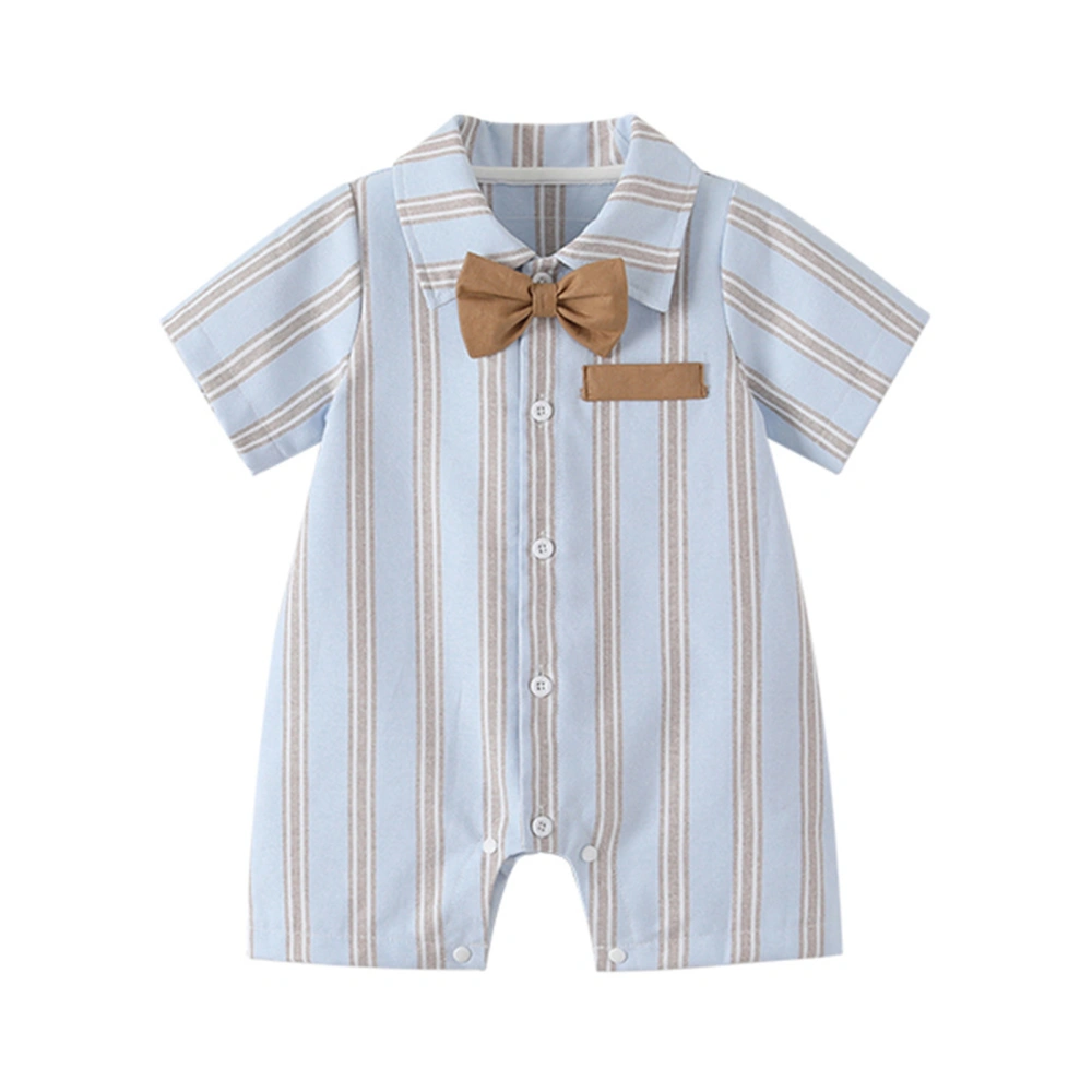 Baby Boy Striped Romper Tie Pockets Button-up Contrast Color Jumpsuit