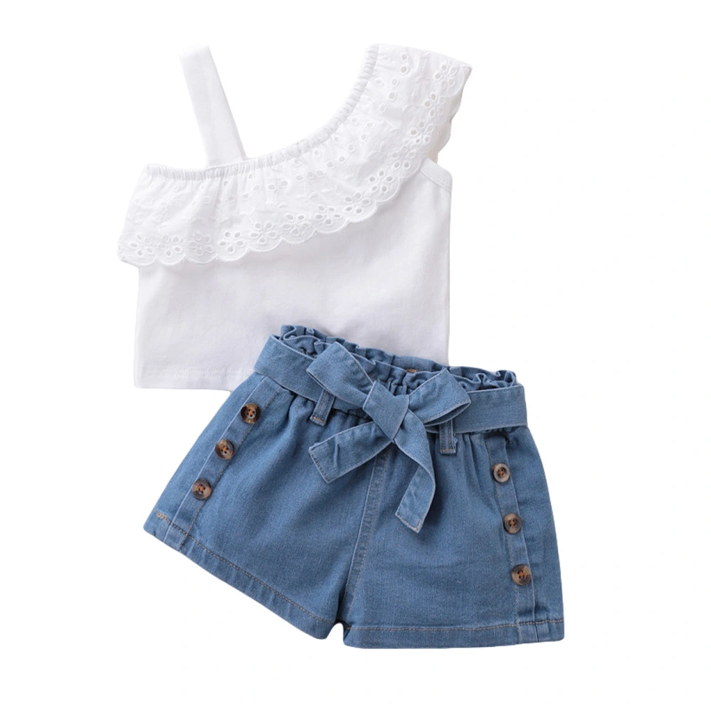 Girls Summer 2 Piece Outfits Asymmetrical Tank Tops and Denim Shorts