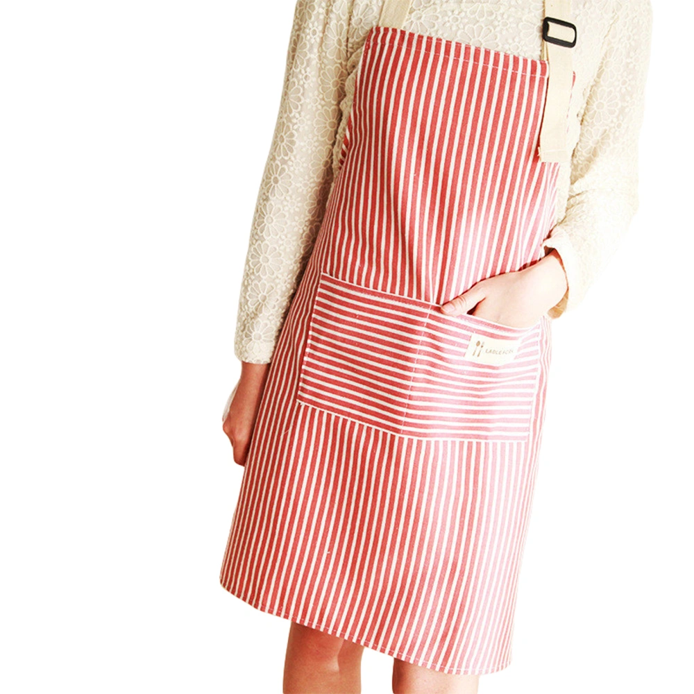 Kitchen Cotton Linen Aprons for Women Cooking Baking Striped Apron