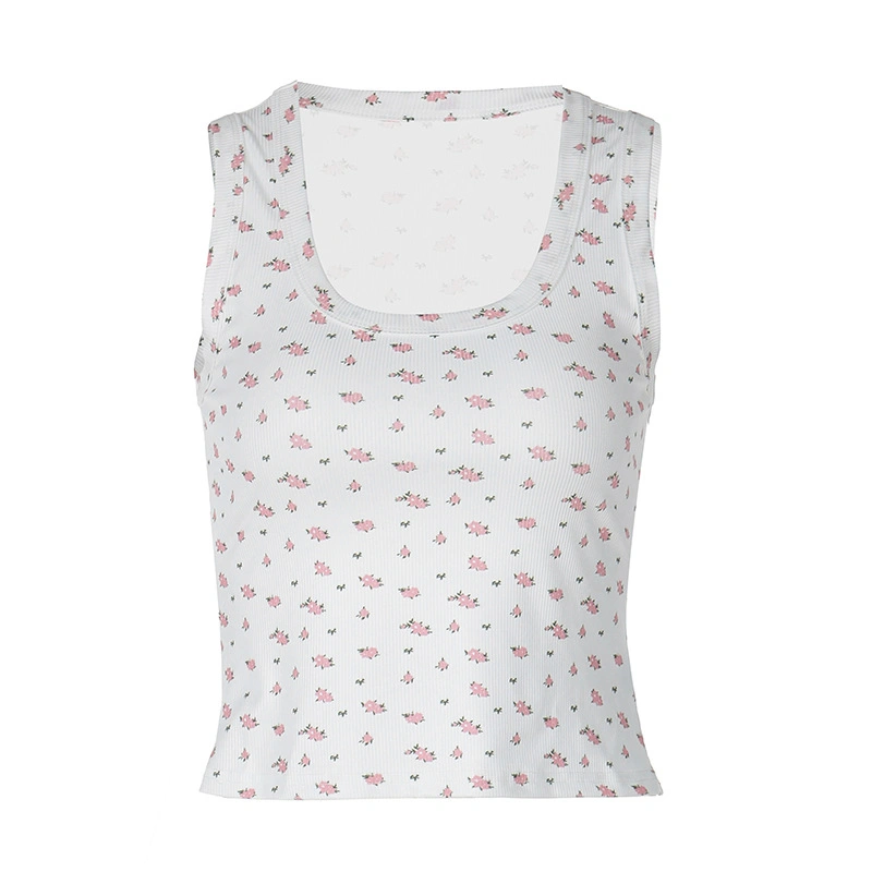 Women Tank Tops Floral Print U-Neck Casual Vests Summer Tops