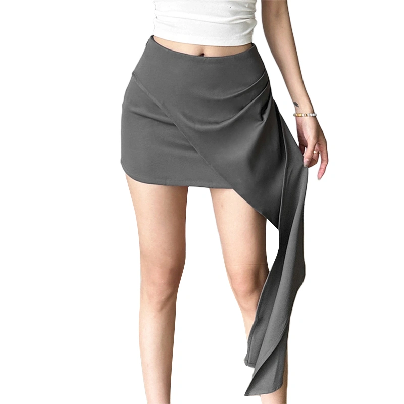 Women Short Skirt Asymmetric Ribbon Hem Ruched Package Hip Skirts