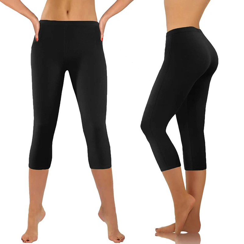 Womens Yoga Capris Pants Shapewear Solid Color  Leggings 