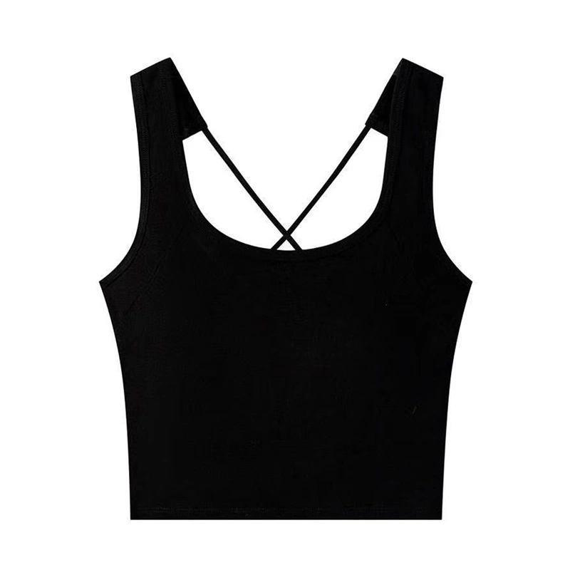 Women Tank Top, Sleeveless U-neck Backless Solid Vest with Chest Pads