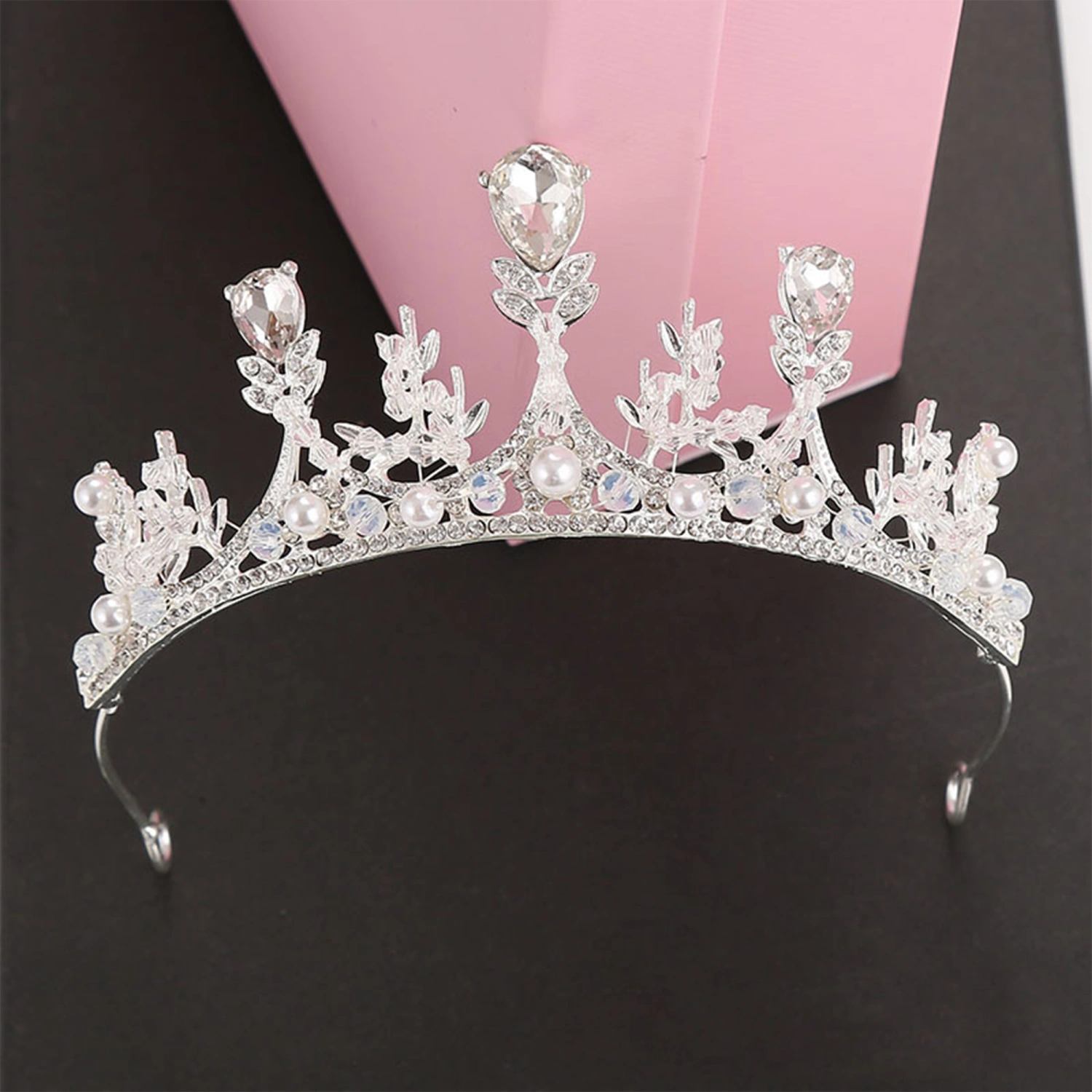 Girls Tiara Princess Crown Crystal Pearl Rhinestone Royal Headband