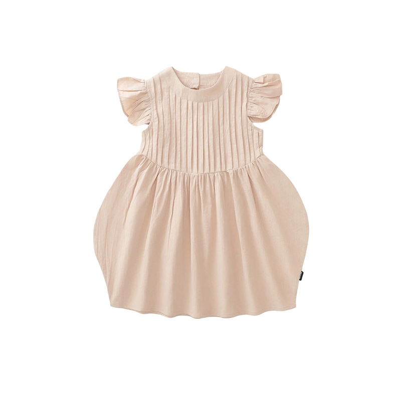 Toddler Girls Summer Dress Solid Color Ruffles Pleated A-Line Dress