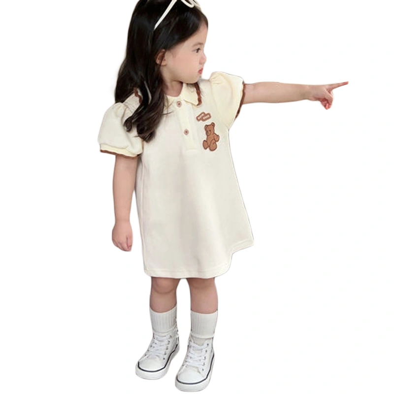 Girl’s Dress, Short Sleeve Embroidery Bear Summer Casual Dress