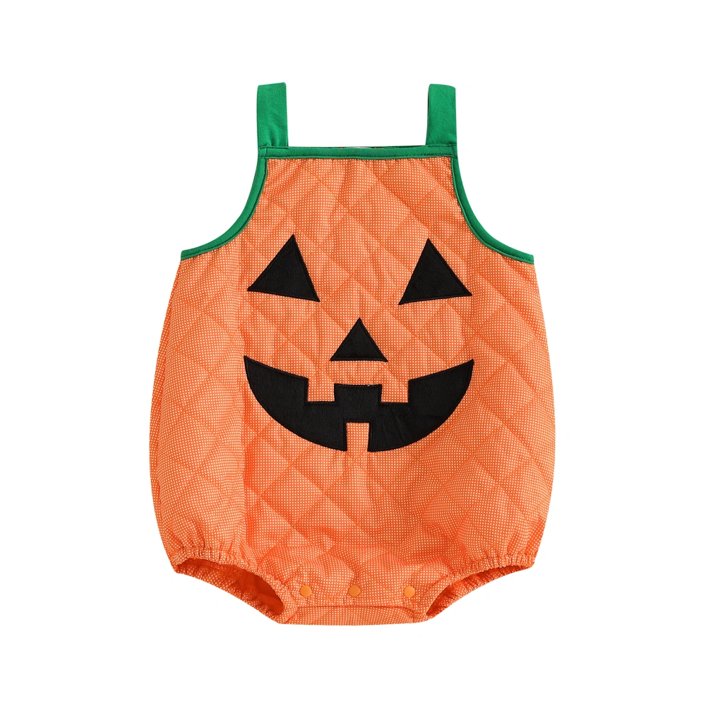 Baby Halloween Cosplay Costume Sleeveless Pumpkin Print Romper