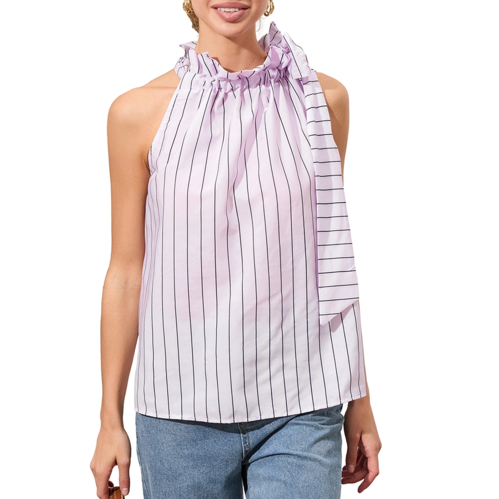 Women Tank Top, Sleeveless Tie-up Stripes Plaid Loose Summer Tops