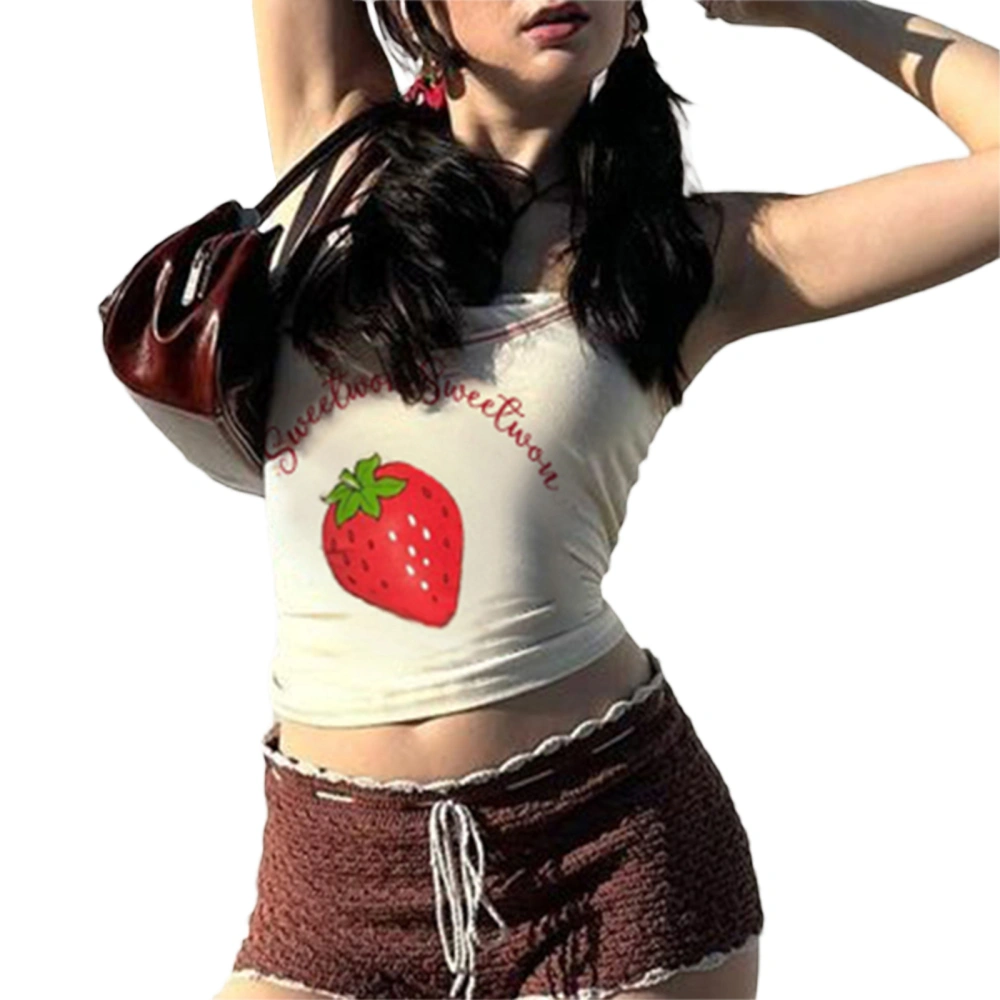 Women's Sweet Camisole Strawberry Print Spaghetti Strap Cropped Tops