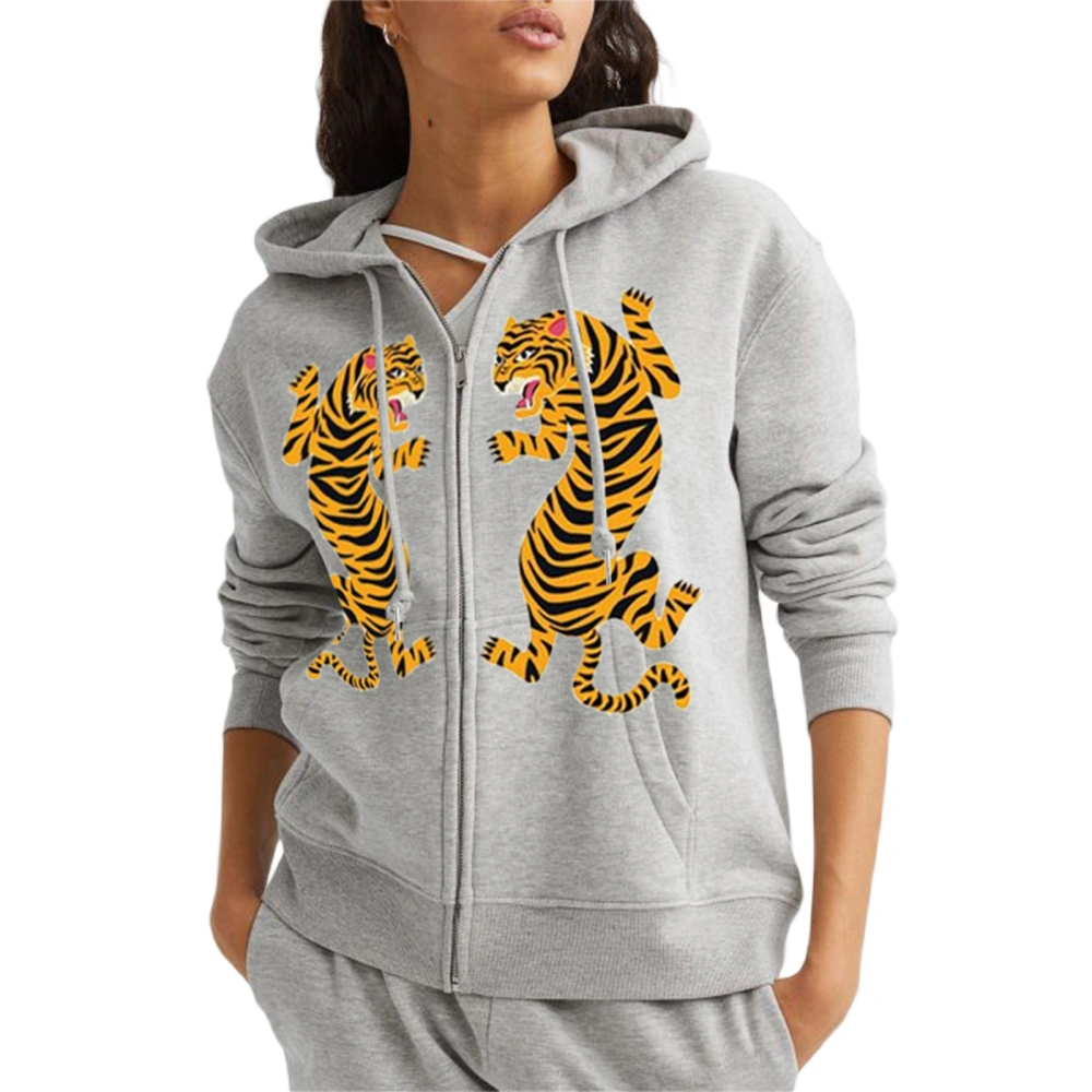 Women Zip up Hoodies Tiger/Snake Print Loose Hooded Sweatshirt Jacket 