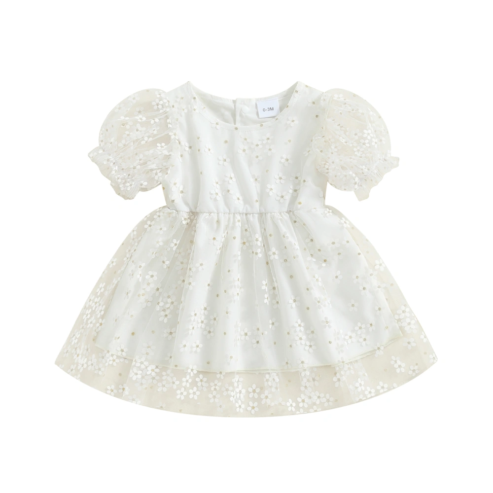 Baby Girls Floral Dress Short Sleeve Tulle Dress Princess A-line Dress