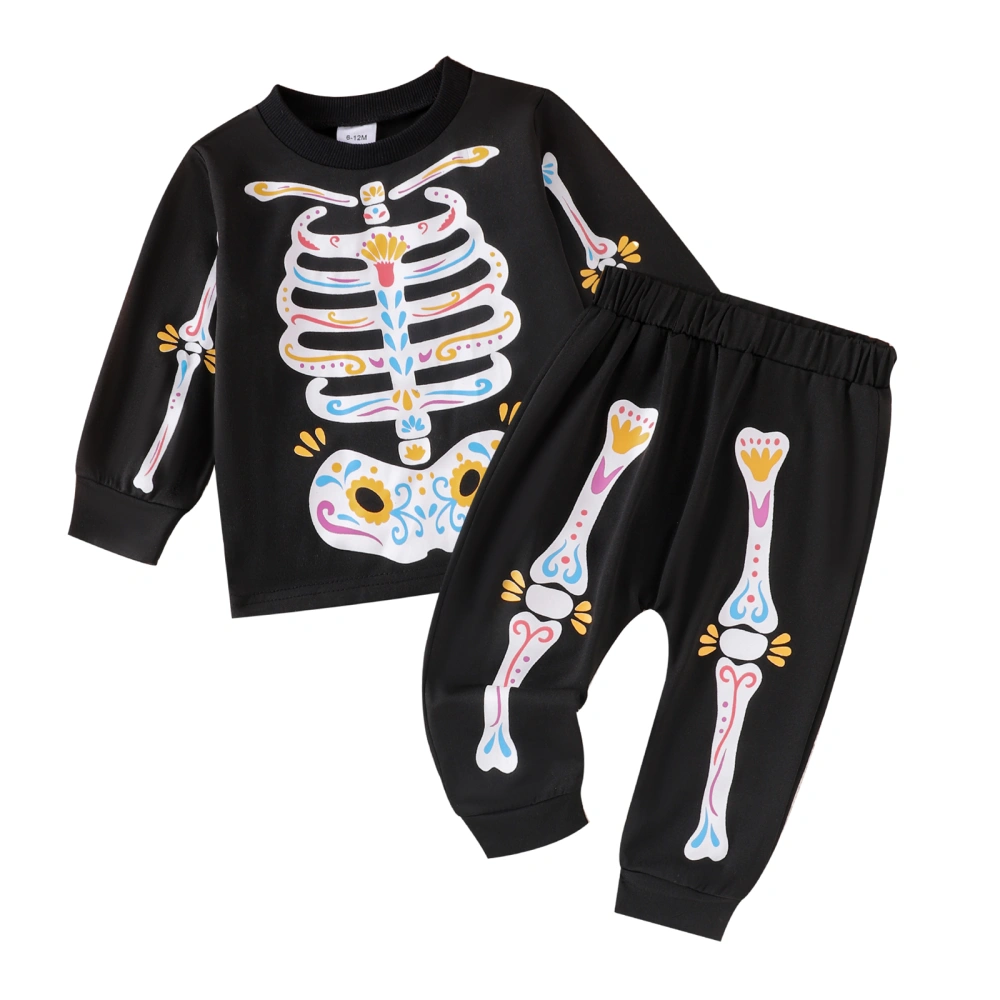 Baby Halloween Outfits Long Sleeve Skeleton Print Tops + Pants Set