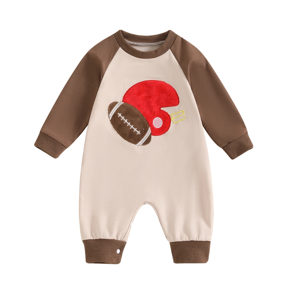 Baby Boy Jumpsuit Long Sleeve Round Neck Football Embroidery Romper