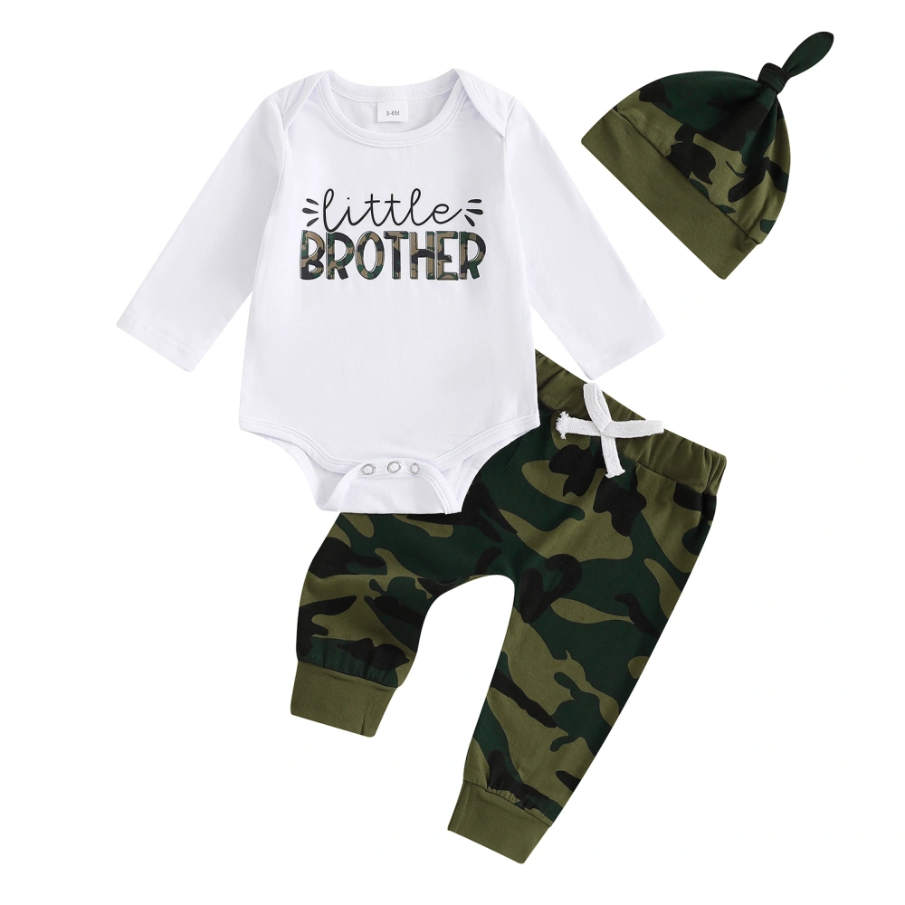 Baby Boys Pants Set, Letters Print Romper Camouflage Pants Hat