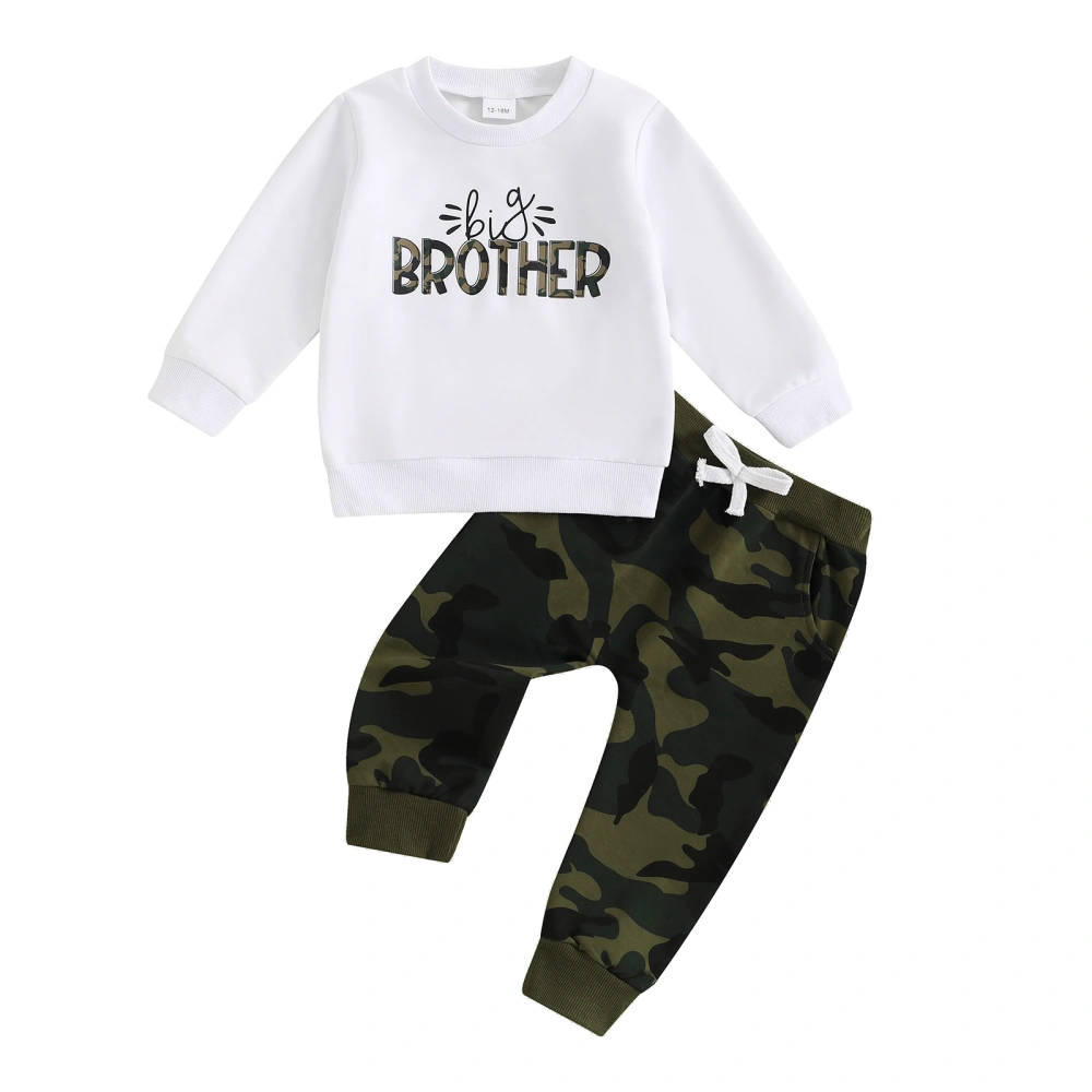 Boys 2-piece Outfit, Letters Print Sweatshirt with Camouflage Pants