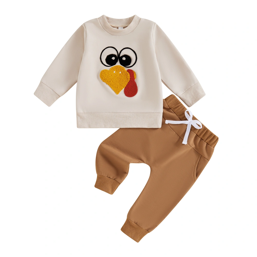 Thanksgiving Baby Pants Set Embroidery Turkey Sweatshirt with Pants