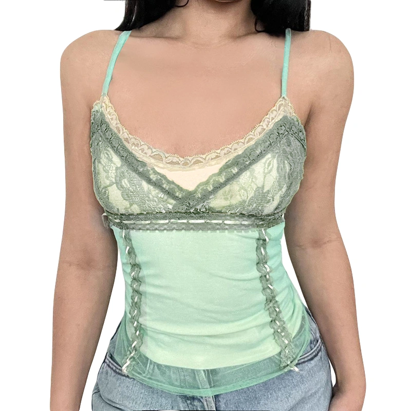 Women's Lace Camisole Sleeveless Low Cut Open Back Cami Tops