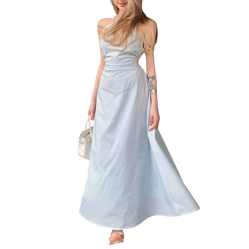 Women's Halter Long Dress Sleeveless Back Cutout Flowy Dress