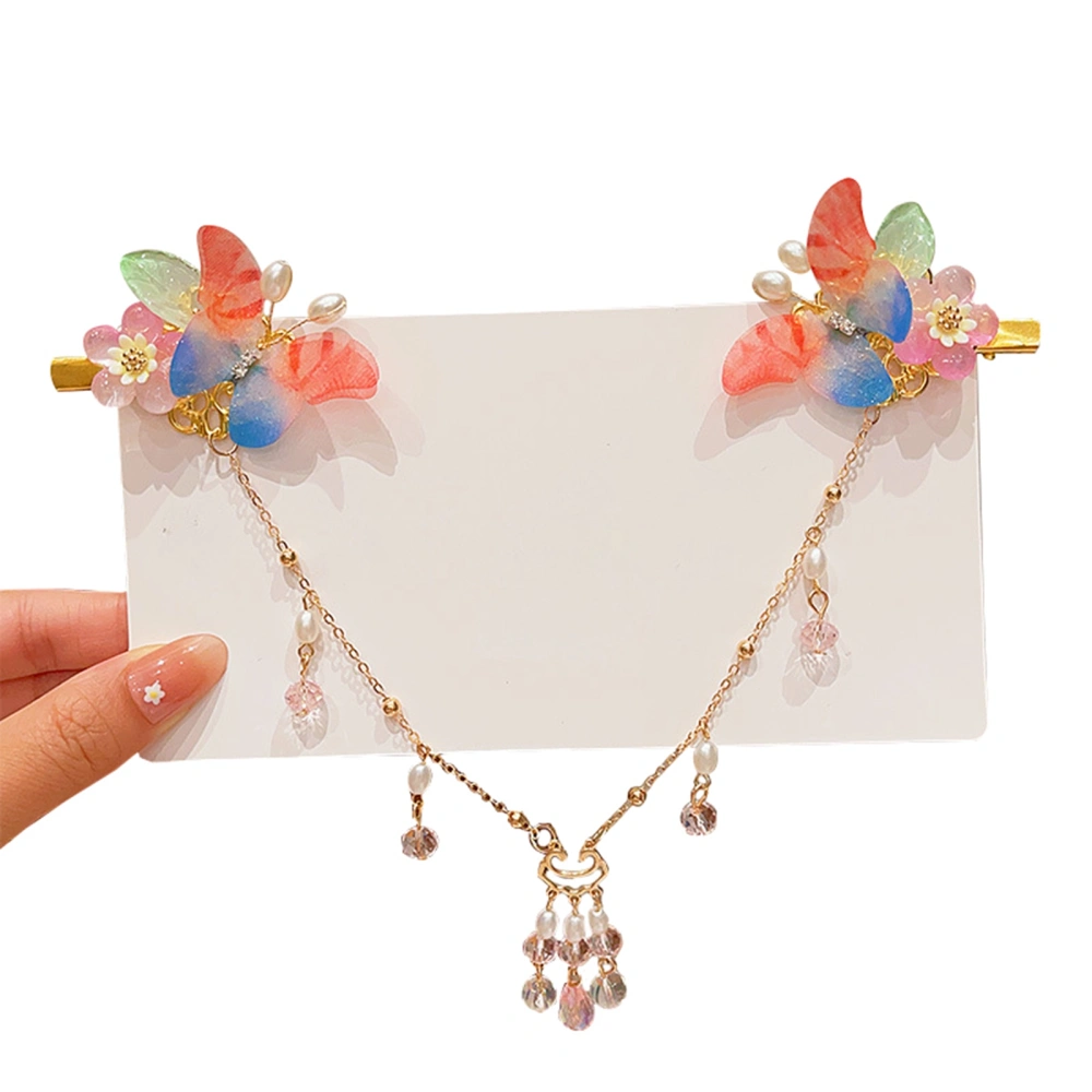 Chinese Hair Clips for Girls Butterfly Pearl Forehead Head Chain