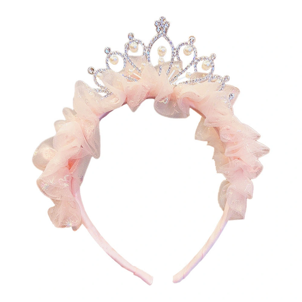 Girls Crown Headband, Shiny Rhinestones Pearls Tulle Hair Hoop