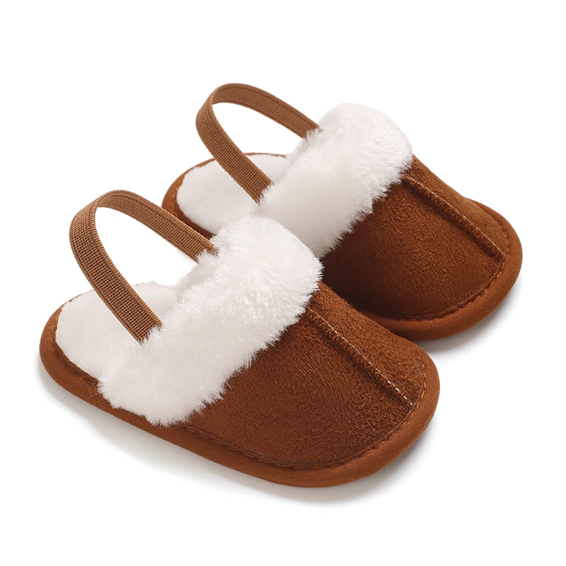 Baby Girls Winter Slippers, Furry Contrast Color Non-slip House Shoes