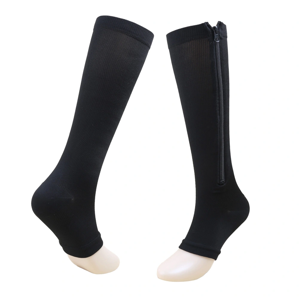 Women Men Toeless Compression Socks Stretch Zipper Knee High Stockings