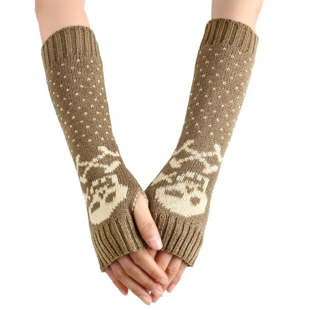 Women Wrist Arm Warmers Winter Warm Skull Print Knit Fingerless Gloves