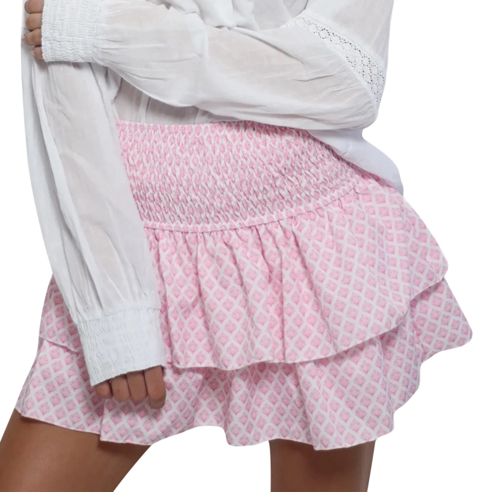 Women's Smocked Mini Skirts High Waist Layered Ruffle A-Line Skirt