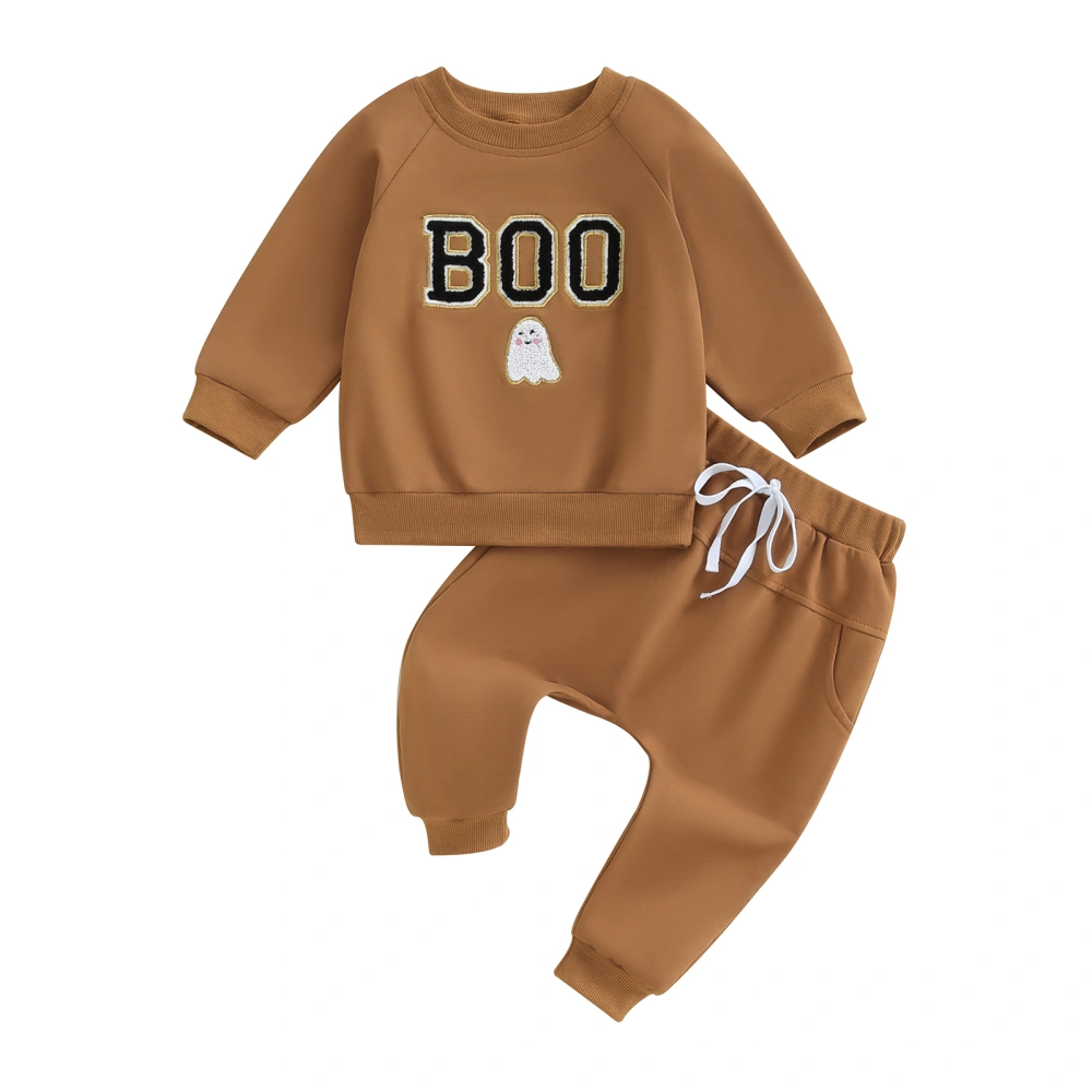 Boy Halloween Set Long Sleeve Letter Ghost Embroidery Tops Pants