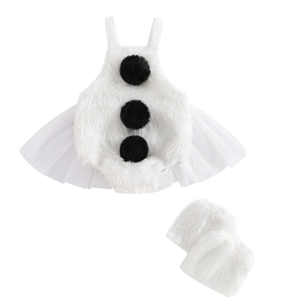 Baby Girl Snowman Costumes Fuzzy Sleeveless Romper Foot Covers