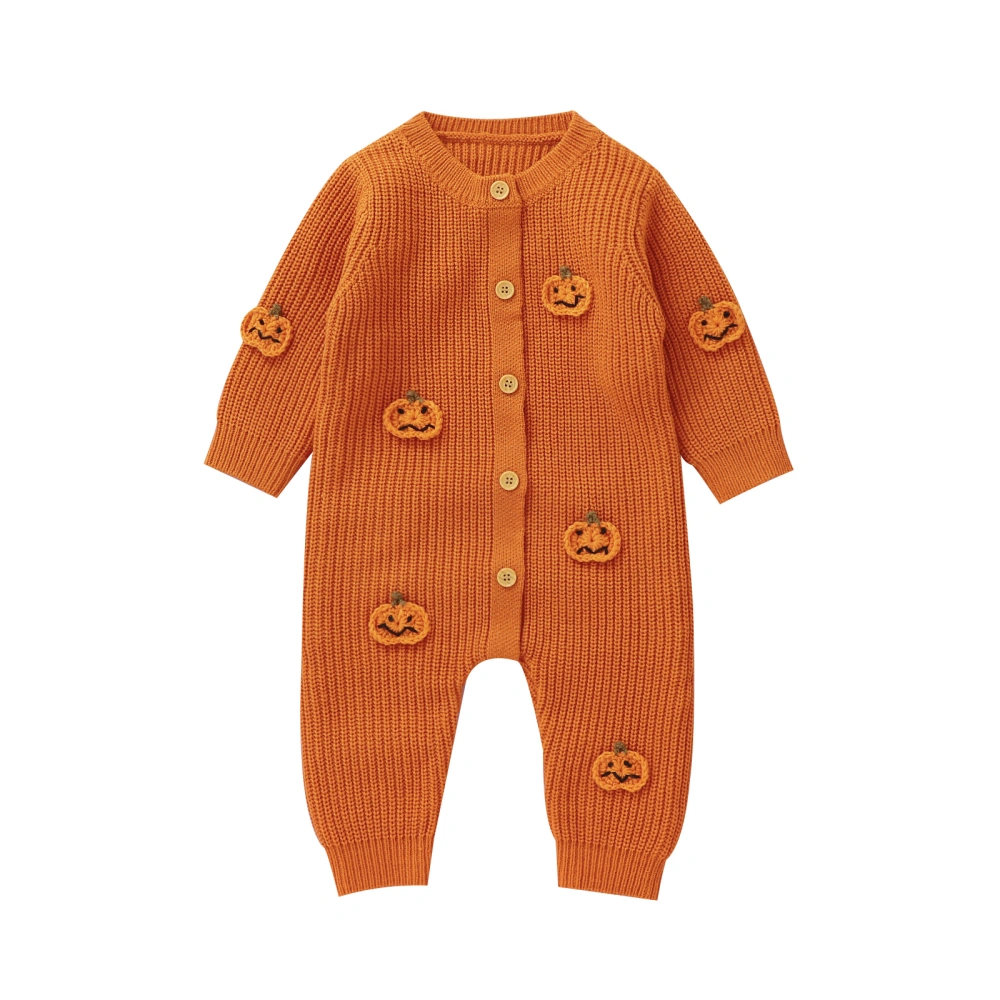 Baby Halloween Jumpsuits Long Sleeve Pumpkin Embroidery Rompers