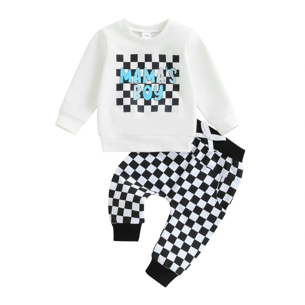 Toddler Boys Checkered Set Letter Long Sleeve Tops Long Pants Outfits