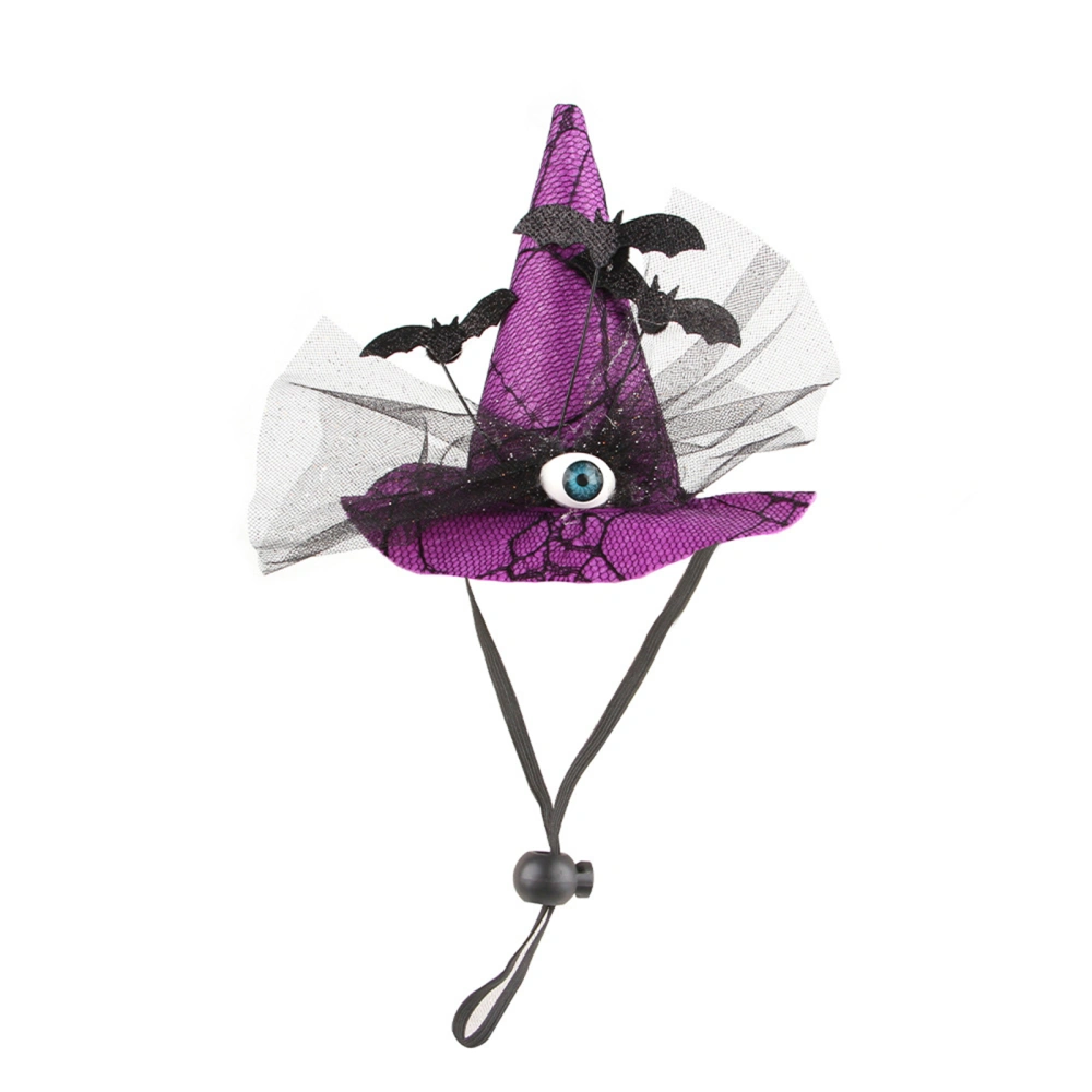 Halloween Pet Witch Hat 3D Rose/Eyeball/Bowknot Tulle Decor Cap