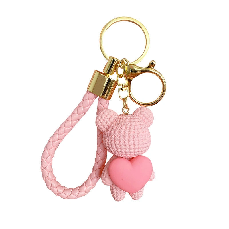 Woven Bear Heart Keychain Cute Key Ring Purse Charms Pendant for Car 