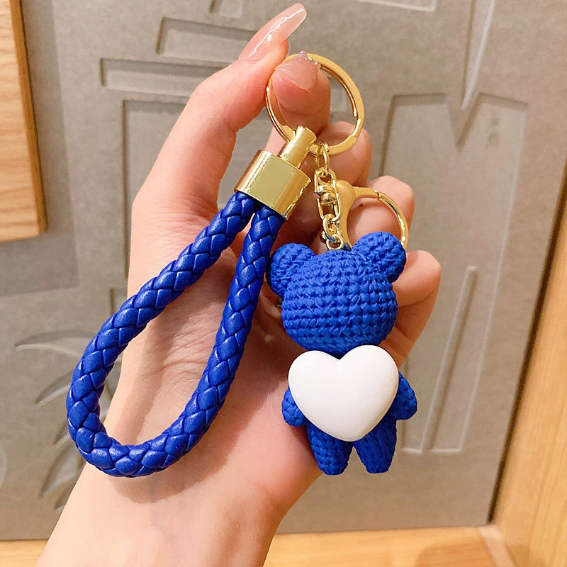 Woven Bear Heart Keychain Cute Key Ring Purse Charms Pendant for Car 