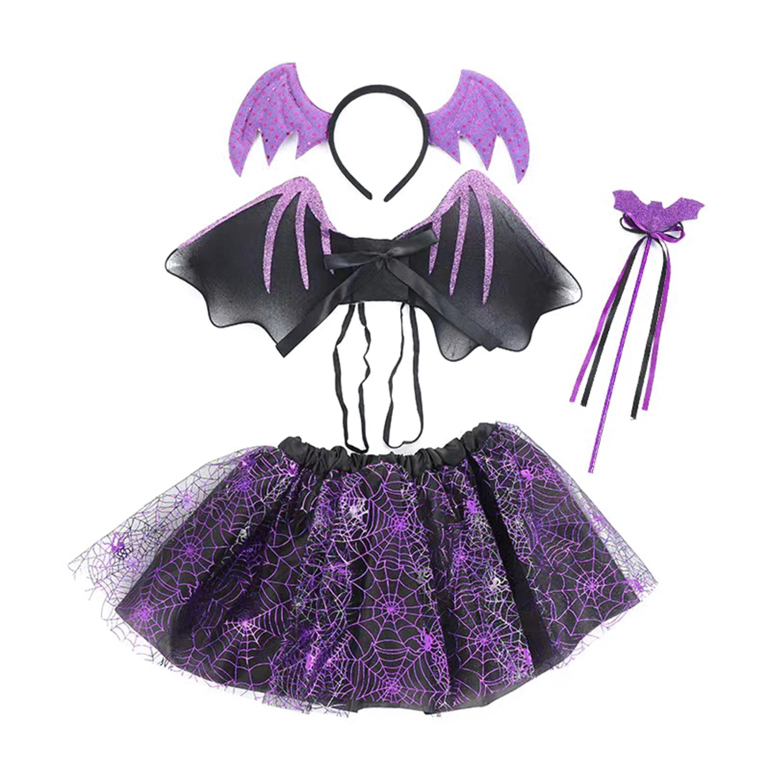 Kids Girl Bat/Spider Costume Tulle Skirt Wings Headband and Magic Wand