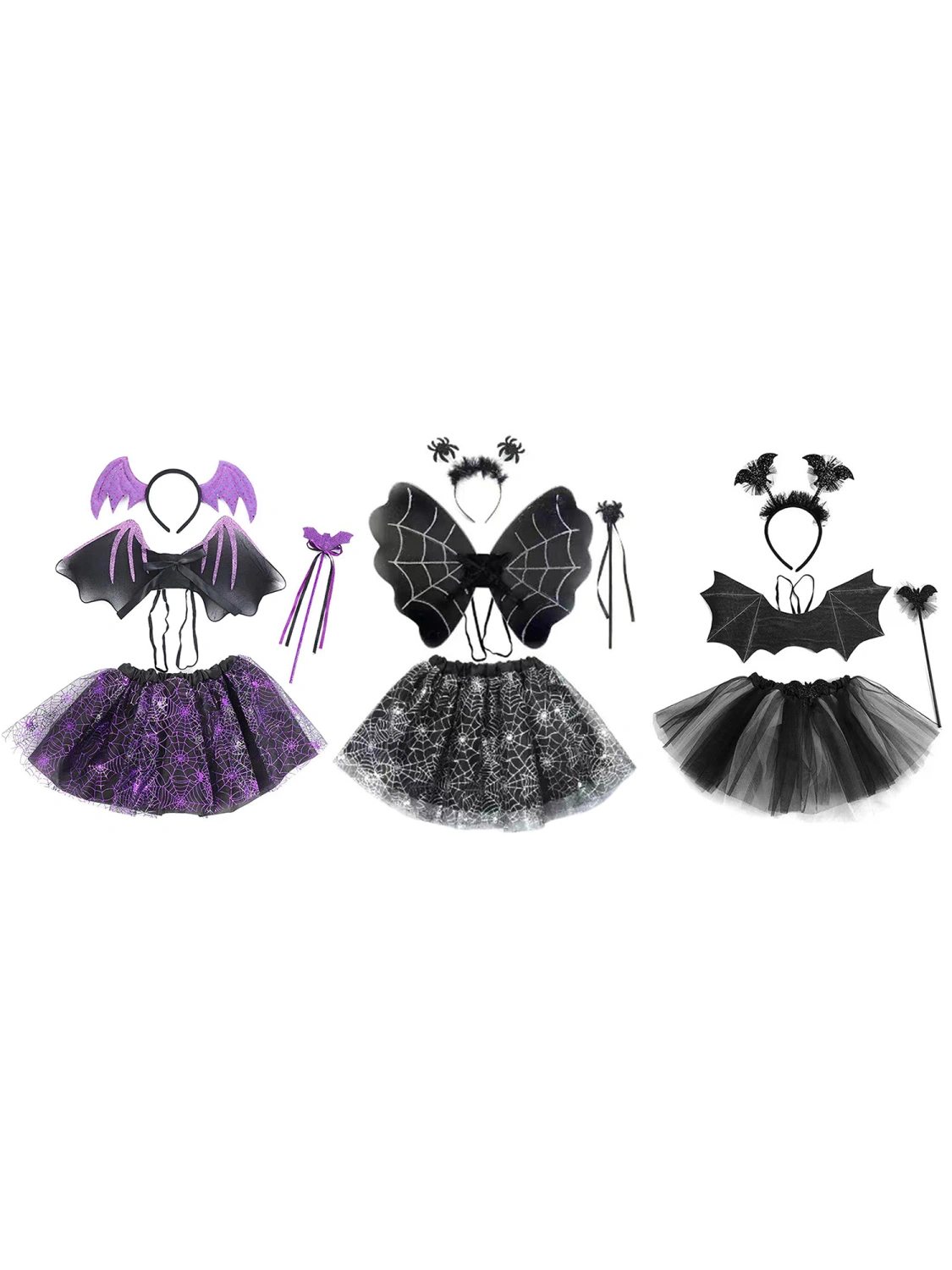 Kids Girl Bat/Spider Costume Tulle Skirt Wings Headband and Magic Wand