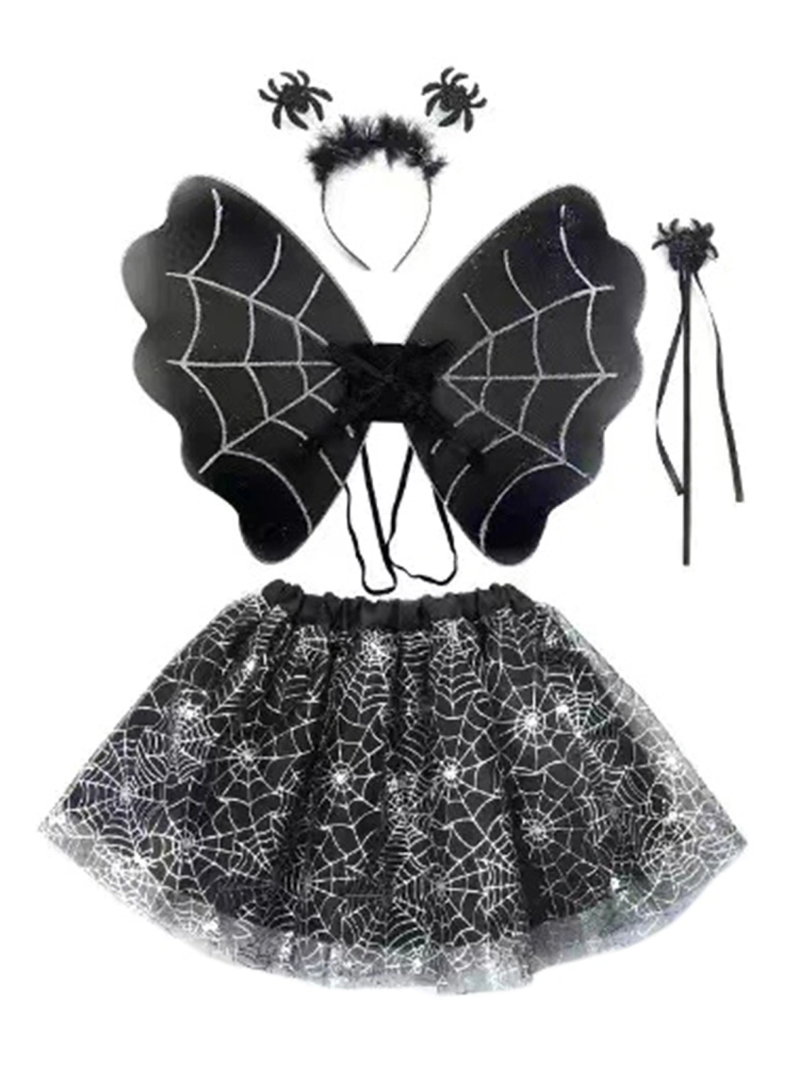 Kids Girl Bat/Spider Costume Tulle Skirt Wings Headband and Magic Wand
